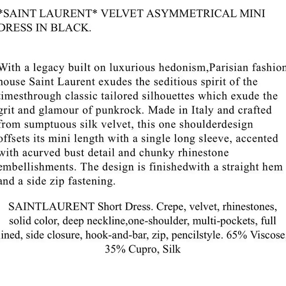 Saint Laurent SZ XS Black One Shoulder Asymmetrical mini Velvet Dress - Picture 11 of 11